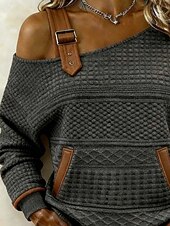 economico T-shirt semplice-Per donna Blusa Patchwork Tinta unica Elegante Casual Manica Lunga Asimmetrico Top Regolari Quotidiano Grigio Primavera Autunno