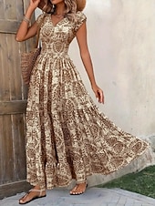 economico Abito Boho da Vacanza-Per donna Abito lungo maxi Abito Lungo Maxi Abito Abito da Spiaggia Abito Floreale Abito Boho Elegante Moda Moderno Quotidiano All'aperto Vacanza Vestibilità regolare Floreale Manica Corta Scollo a V