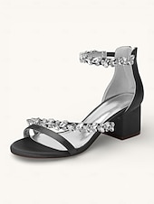 economico Damigella d&amp;#39;onore-scarpe con tacco color champagne per damigelle d'onore da donna – sandali da sposa con tacco a blocco e punta aperta, cinturini impreziositi da cristalli, eleganti scarpe da sposa per feste