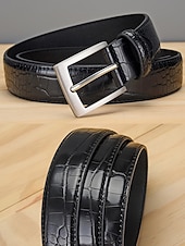 abordables Cinturones de hombre-Cinturón ajustable de piel sintética con estampado de cocodrilo para hombre, varios colores, perfecto para bodas y uso diario, diseño duradero y elegante.