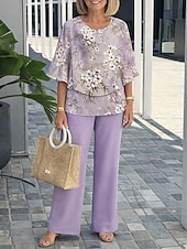  Per donna Set di Pantaloni Mezza Manica A farfalla Girocollo Floreale Grafico Elegante Vacanza Casuale Quotidiano Blu Rosa Viola Primavera & Estate