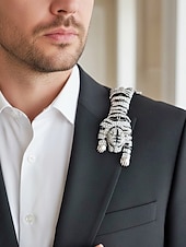 halpa Häät ACC-Miesten metalliseoksesta valmistettu tiikeririntaneula, kulta- ja hopeanvärisiä vaihtoehtoja, kristallikoristeinen, tyylikäs asuste häihin ja illallisjuhliin