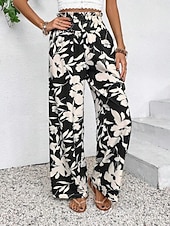 Χαμηλού Κόστους φαρδύ πόδι &amp; ψηλόμεσο-Γυναικεία Πλατύ Πόδι κινέζικα Διακοπές Κομψό στυλ street Απλός Πλήρες μήκος Μεσαία Μέση Φλοράλ Ελαστική ζώνη μέσης Εκτύπωση Άνετα Άνεση Υψηλή Ελαστικότητα Καθημερινά ΕΞΩΤΕΡΙΚΟΥ ΧΩΡΟΥ Διακοπές