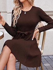 billiga Vita fritidsklänningar-Dam Mini klänning Vit klänning Sweat Klänning Elegant Mode Modern Utomhus Semester Utekväll Smal Slät Långärmad Rund hals Vit Vinröd Marinblå Mörkgrön Vår Höst