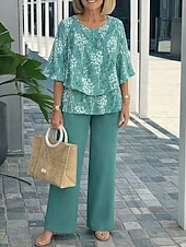  Per donna Set di Pantaloni Mezza Manica A farfalla Girocollo Floreale Grafico Elegante Vacanza Casuale Quotidiano Blu Rosa Viola Primavera & Estate