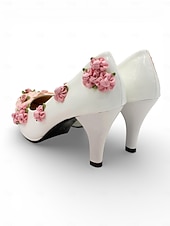 preiswerte Braut-Elfenbeinfarbene, geblümte Damen-Ballerinas mit Knöchelriemen, romantische Brautschuhe für eine Gartenhochzeit im Freien