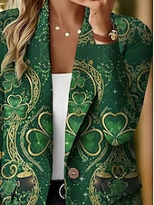 billige Blazere og dresser-Dame Blazer Bekvem Pustende Lomme Knapper Trykt mønster Daglig Fritid Avslappet Fest Saint Patricks dag Enkeltkneppet Normal Hakkjakkeslag Normal Langermet Yttertøy Grønn Vår Høst