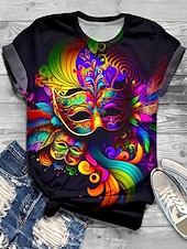 billiga Mardi Gras kläder för kvinnor-Karnival Dam T-shirt Mönster Grafisk Färgblock Ledigt Kortärmad Rund hals Vanliga toppar Dagligen Rubinrött Grön Sommar Vår