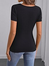 economico T-shirt semplice-Per donna T-shirt ricamata Patchwork Ricamato Grafico Elegante Moda Casual Manica Corta Scollo a V Top Regolari Quotidiano Uscire Weekend Nero Estate Primavera