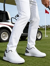 Недорогие Мужская обувь для гольфа-Белые мужские туфли для гольфа с амортизацией, легкие и дышащие, идеально подходят для игры в гольф и занятий спортом на открытом воздухе.