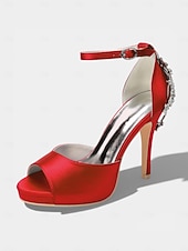 preiswerte Braut-Elegante Brautsandalen aus elfenbeinfarbenem Satin mit Knöchelriemen und Kristallverzierung an der Ferse – perfekt für eine Hochzeit in der Stadt.