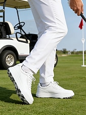 voordelige Heren Golf Schoenen-Witte golfschoenen voor heren zonder spikes, ademend bovenwerk, stabiele gripzool, minimalistische sportstijl voor golfbanen en casual gebruik.