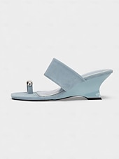 preiswerte Hochzeitsgast-Staubblaue Keilabsatz-Sandalen für Damen, weiche, minimalistische Schuhe mit offener Zehenpartie für Hochzeitsgäste bei Hochzeiten in der Stadt