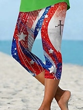 Ημέρα Ανεξαρτησίας Πατριωτικές Γυναικείες Capri Παντελόνια Λεγκίνγκ Διακοπές Χαβανέζικες Στυλάτες Capri Μεσαία Γραμμή Παντελόνι Γραφικό Αφηρημένο Άνεση Ελαστικό Διακοπές Επίσημο Δρόμος Λευκό Κόκκινο