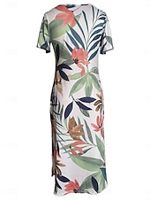 preiswerte Blumenkleider-Damen Maxikleid T-Shirt-Kleid A Linie Kleid Sommerkleid Urlaub Lässig Strand Ausgehen Normale Passform Blumen Grafik Kurzarm Rundhalsausschnitt Grün Sommer Frühling