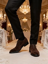 baratos Sapatos Oxford-sapatos oxford masculinos de camurça marrom – sapatos sociais clássicos com cadarço para ocasiões formais e de negócios, calçados confortáveis e elegantes
