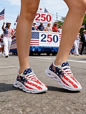  Adidași pentru femei cu imprimație de steag și vultur american cu ocazia aniversării de 250 de ani a Statelor Unite design cu artificii încălțăminte casual patriotică pentru Ziua Independenței parade