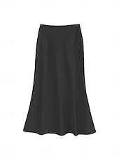 economico Gonne Formali-Per donna Gonne in raso Elegante Vintage Moda Casual Midi Vita Alta Gonne Semplice Arricciato Patchwork Inelastico Quotidiano Ufficio / Carriera Grigio verde Vinaccia Aalbicocca Nero Estate