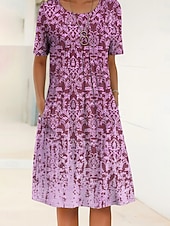 preiswerte Kunst &amp; Design Kleider-Damen Midikleid Shiftkleid Urlaub Lässig Täglich Normale Passform Grafik Geometrisch Kurzarm Rundhalsausschnitt Blau Purpur Grün Sommer Frühling
