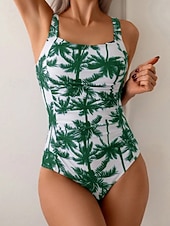 Χαμηλού Κόστους Ολόσωμα μαγιό-Γυναικεία Μαγιό Ενα κομμάτι Μαγιό Μονοκίνι Υψηλή περικοπή Μαγιό Έλεγχος κοιλιάς Ψηλή Μέση Εξώπλατο Διακοπές Ρούχα παραλίας Γραφική Τροπικό Λαιμόκοψη U Αμάνικο Μαγιό