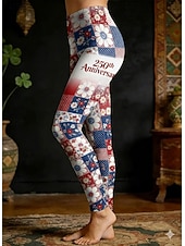 billiga Självständighetsdagens byxor-Independensdagen patriotisk dam leggings semester vintage etnisk stil hel längd hög midja byxor blommig grafisk nationalsflagga 3D tryck komfort snabbtorkande andningsförmåga stretchig daglig