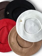 tanie Walentynki-damski beret w kształcie serca, wykonany z imitacji wełny, dostępny w wielu kolorach, idealny na prezent walentynkowy i do noszenia na co dzień
