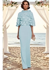 voordelige Vloerlengte-Tweedelig Tot de grond Feestjurk Cocktail jurk Bruiloft gast jurk Moeder van de bruid jurk Korte mouw Halve mouw Strakke ronde hals Ronde hals Elegant Formeel Bruiloft gast Familiebijeenkomst Chiffon