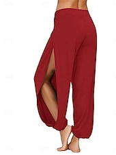 abordables pierna ancha y cintura alta-Mujer Fresco Chinos Pololos Pantalones Harem Elegante Vacaciones Vintage Longitud total Media cintura Plano Retazos Cintura elástica Separado Confortable Transpirable Alta elasticidad Diario Exterior