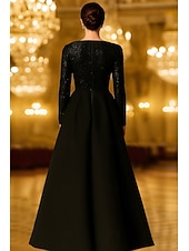 baratos Vestidos de Festa em A-A-Line Asymmetrical Floor Length Evening Gown Ball Gown Formal Dress Elegant Glittering Silky Long Sleeve One Shoulder Wedding Formal Pocket Satin with Glitter Shawl