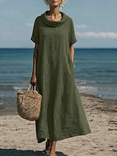 economico Vestito bianco-Per donna Abito maxi Abito a Tubino Abito Estivo Casual Quotidiano Vestibilità comoda Semplice Manica Corta Scollo a Cascata Blu Rosa Verde militare Estate