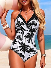 preiswerte Einteilige Badeanzüge-Damen Badeanzug Einteiler Monokini Bademode Schlank Rückenfrei Urlaub Tropisch Blumen Neckholder Ärmellos Badeanzüge
