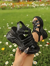 Χαμηλού Κόστους Αθλητικά Σανδάλια-Γυναικεία Causal Καθημερινά Περπάτημα Τεχνητό διαμάντι Πλατφόρμα Σφήνα Ανοικτή μύτη Αθλητικό Καθημερινό Μινιμαλισμός Φο Δέρμα Νάιλον ταινία Μαύρο Λευκό