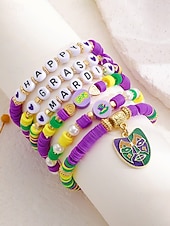 お買い得  アクセサリー-女性用アクリルブレスレットセット、マルチパターンデザイン、マルディグラテーマ、カーニバルやお祭りに最適