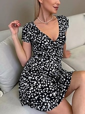 economico Abiti floreali-Per donna Abito maxi Abito a trapezio Vacanza Casual All'aperto Uscire Vestibilità regolare Floreale Grafico Manica Corta Scollo a V Nero Bianco Marrone Verde Estate Primavera