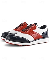 voordelige Heren Golf Schoenen-Rode en witte golfschoenen voor heren, ademend bovenwerk met gripvaste buitenzool, lichtgewicht en comfortabel, ideaal voor golfers en buitensporters.