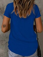 abordables Camiseta lisa-Mujer Camiseta Camiseta superior Encaje Plano Moda Elegante Clásico Manga Corta Cuello Barco Tops regulares Diario Noche Fin de semana Azul Piscina Negro Blanco Rojo Verano Primavera