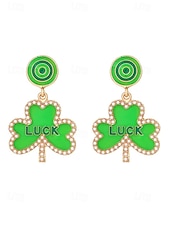 abordables Accesorios-Pendientes de trébol para mujer: aleación, varios estilos, verde, ideal para el Día de San Patricio, uso diario.