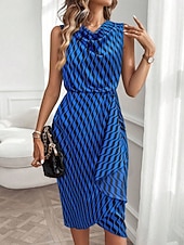 Χαμηλού Κόστους Ριγέ και γεωμετρικό φόρεμα-Γυναικεία Φόρεμα μέχρι το γόνατο Φόρεμα σε ευθεία γραμμή Φόρεμα με δέσιμο στα πλάγια Κομψό Μοντέρνα Καθημερινά ΕΞΩΤΕΡΙΚΟΥ ΧΩΡΟΥ Διακοπές Κανονικό Γεωμετρικό Αμάνικο Με σούρα στο λαιμό