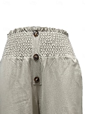 baratos Calças de Luxo-Mulheres Calças de linho de algodão Perna larga chinês Calças Férias Roupa de rua Básico Comprimento total Cintura Média Tecido Bolsos Cintura elástica Confortável Conforto Micro-Elástica Ao ar livre