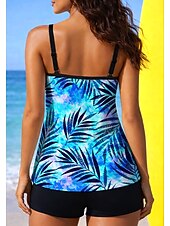 abordables Surfing Tankinis &amp; Bikinis-Women's Regular Rash Guard Floral Print Swimsuit Tankini Swimsuits Floral Tropical Color-blocking 2 Piece Removable Pad Boyleg UV Sun Protection UPF50+ Elastic Sleeveless Surfing Canoeing Water Sports