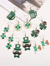 billiga Tillbehör-Damörhängen i legering med hängen till fest, St. Patrick's Day-motiv, flermönster med shamrock och pyssling, roliga festliga irländska smycken för högtidsfester, parader och festkläder