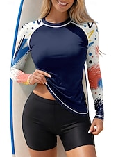 cheap Surfing Tankinis &amp; Bikinis-Women's Rash guard Swimsuit Rash Guard Tankini Swimsuits Abstract Color-blocking 2 Piece Removable Pad Boyleg UV Sun Protection UPF50+ Elastic Long Sleeve Swimwear Sun Shirt Surfing Canoeing Water