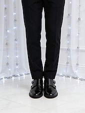 baratos Sapatos de monge-Sapatos masculinos pretos formais em couro sintético com fivela dupla e acabamento brilhante – calçado elegante e sofisticado para negócios, casamentos e ocasiões especiais.