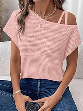 voordelige Effen Blouses-Dames Overhemd Haakwerk Effen Casual Korte mouw Assymmetrisch Normale tops Dagelijks Feestdagen Uitgaan Zwart Wit Blozend Roze Rose Roze Grijs Zomer Lente
