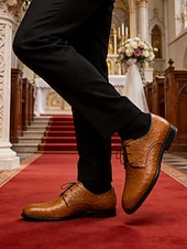 cheap Derby Shoes-Men's Genuine Leather Derby Shoes – Brown Cowhide Derby Shoes for Weddings, Business Events and Formal Occasions