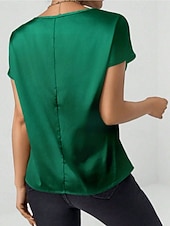 economico Bluse Semplici-Per donna Elegant Top in raso Camicia in raso Top estivi Tinta unica Semplice Vintage Elegante Classico Manica Corta Girocollo Top Regolari Quotidiano Ferie Uscire Nero Rosa Cammello Verde Estate