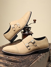 baratos Sapatos de monge-Homens Clássico Casual Formais Casamento Pele PU Confortável Antiderrapante Fivela Preto Verão Primavera Outono