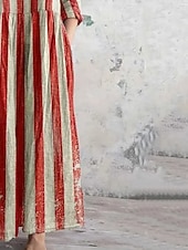  Unabhängigkeitstag Damen Maxikleid Hemdblusenkleid Freizeitkleid Mode Basic Modern Täglich Outdoor Strand Normale Passform Sternenbanner Dreiviertelarm V Ausschnitt Rote Sommer Frühling