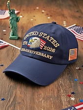 cheap Accessories-United States 250th Anniversary Men's Adjustable Cotton Cap with Embroidered American Flag, Multiple Colors, Ideal for Independence Day and Celebrations