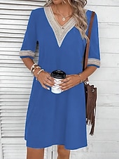 ieftine Rochii Albe Casual-Pentru femei Rochii Lungime Genunchi Rochie albă Modă Modern În aer liber Vacanță Ieșire Potrivire Largă Simplu Manșon Jumate În V Albastru piscină Negru Alb Portocaliu Vară Primăvară